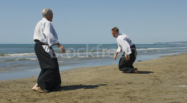 Stok fotoğraf: Eğitim · aikido · plaj · iki · yetişkin · adam