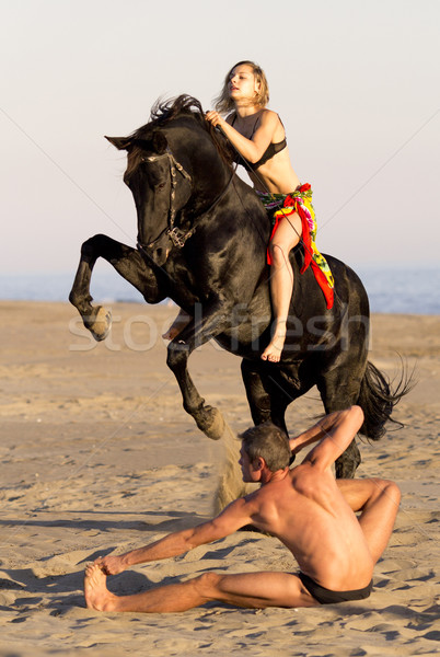 horsewoman and yogi Stock photo © cynoclub