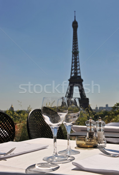 Restaurante Torre Eiffel luxo atrás blue sky óculos Foto stock © cynoclub