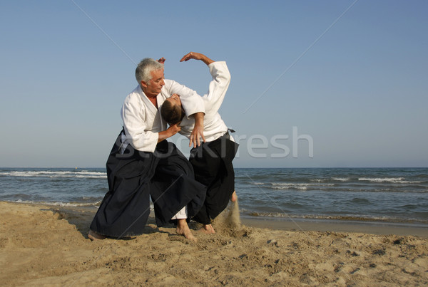 Opleiding aikido strand twee volwassenen man Stockfoto © cynoclub