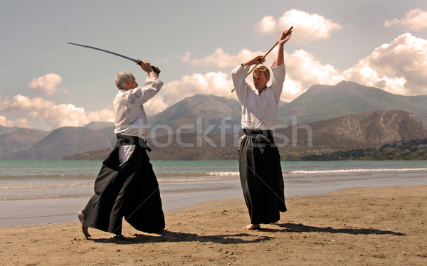 Aikido dois treinamento praia esportes natureza Foto stock © cynoclub