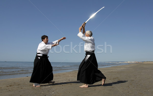 Aikido praia dois adultos treinamento homem Foto stock © cynoclub