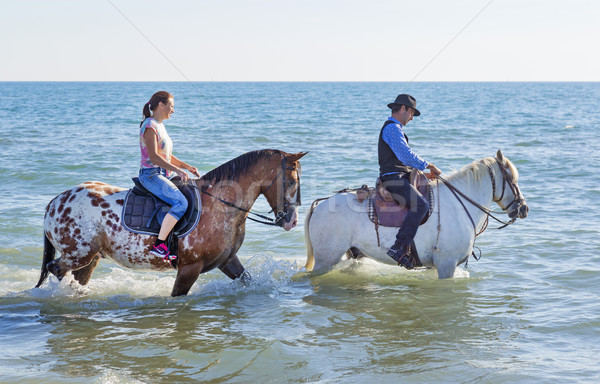 riders and horses in the sea Stock photo © cynoclub