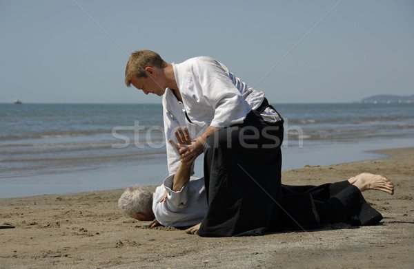 Stockfoto: Aikido · strand · twee · volwassenen · opleiding · man