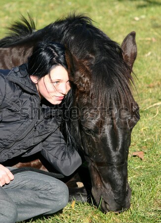 horse laid down and riding girl Stock photo © cynoclub