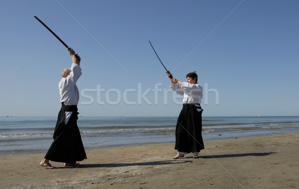 Stock fotó: Aikidó · tengerpart · kettő · felnőttek · képzés · férfi
