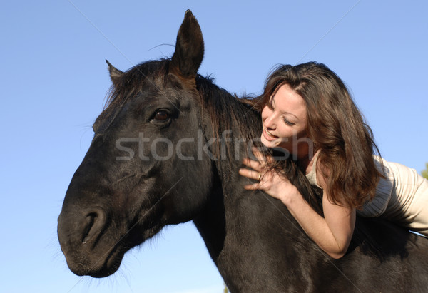 Mujer caballo mejor amigo negro semental Foto stock © cynoclub