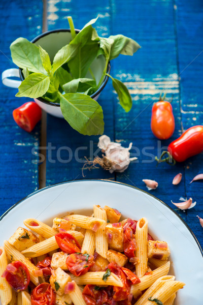 Renkli makarna domates fesleğen arka plan peynir Stok fotoğraf © cypher0x