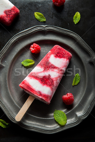 Foto stock: Morango · sorvete · vara · vidro · saúde · leite