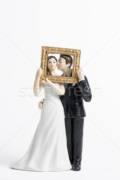 Paar bruidstaart geïsoleerd witte bruiloft partij Stockfoto © cypher0x