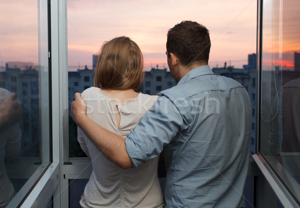 Balkon beobachten Sonnenuntergang groß Stock Stock foto © d13