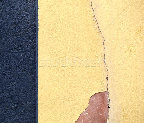 Foto stock: Pared · crack · azul · amarillo · rojo · resumen
