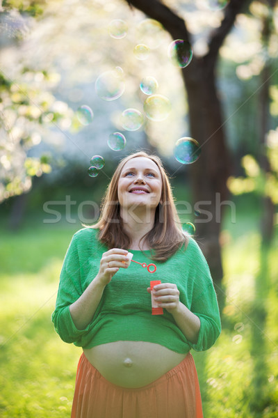 Stock foto: Glücklich · Blasen · Freien · heiter · jungen