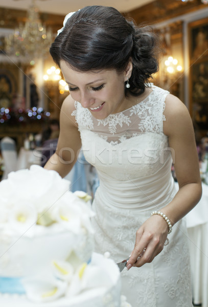 Sorridere bella sposa wedding cake elegante Foto d'archivio © d13