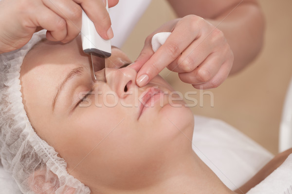 Face cleaning with ultrasonic equipment at beauty treatment salon Stock photo © d13