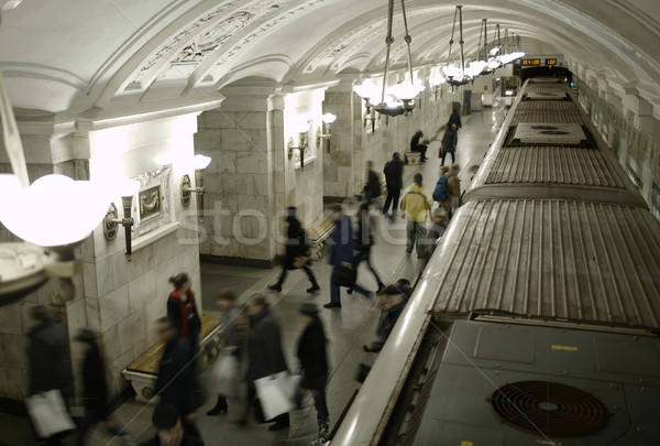 Elmosódott emberek metró vágány tömeg kék Stock fotó © d13