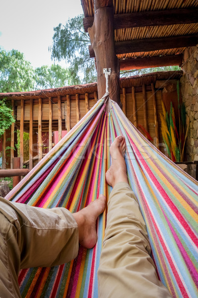 Stock photo: Relaxing in hammock