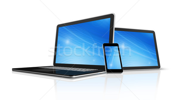 Zdjęcia stock: Laptop · telefonu · komórkowego · cyfrowe · komputera · 3D