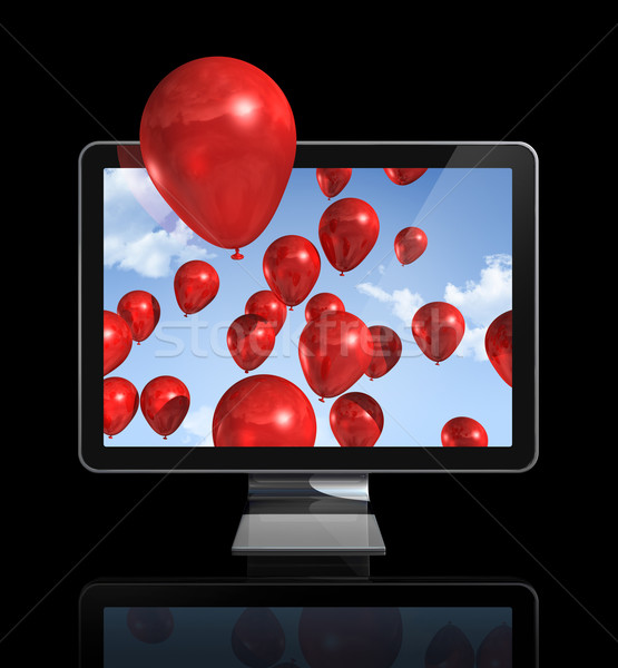 Roşu baloane 3D televizor ecran izolat Imagine de stoc © daboost