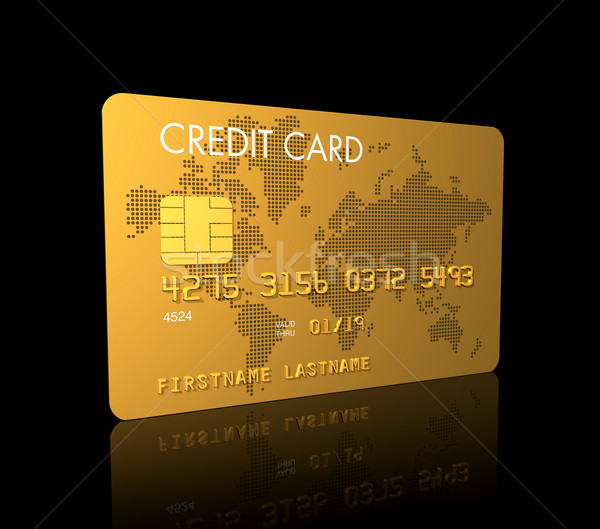Foto stock: Oro · tarjeta · de · crédito · 3d · aislado · negro · negocios