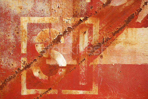 Stock photo: old rusty painted metal wall with numbers