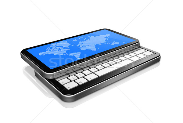 3D mobile phone, pda isolated on white with worldmap on screen Stock photo © daboost