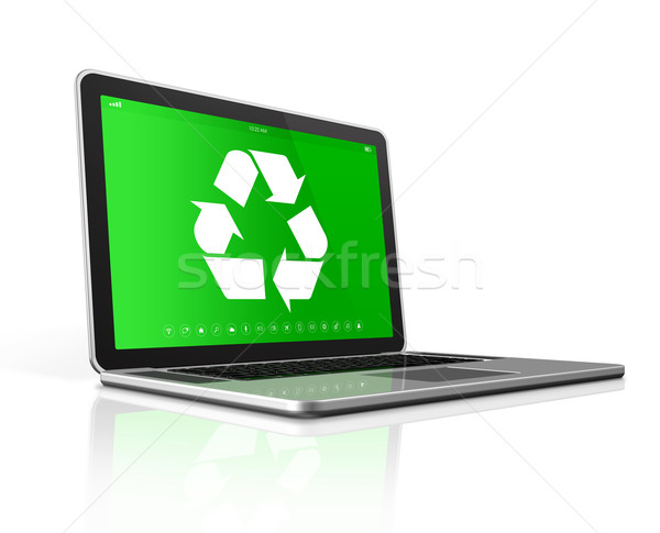 Laptop with a recycle symbol on screen. environmental conservati Stock photo © daboost