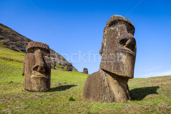 Moais statues on Rano Raraku volcano, easter island Stock photo © daboost