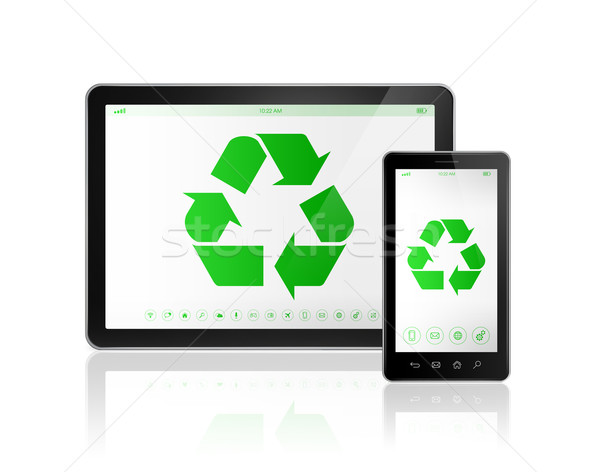 Digital tablet PC with a recycle symbol on screen. environmental Stock photo © daboost