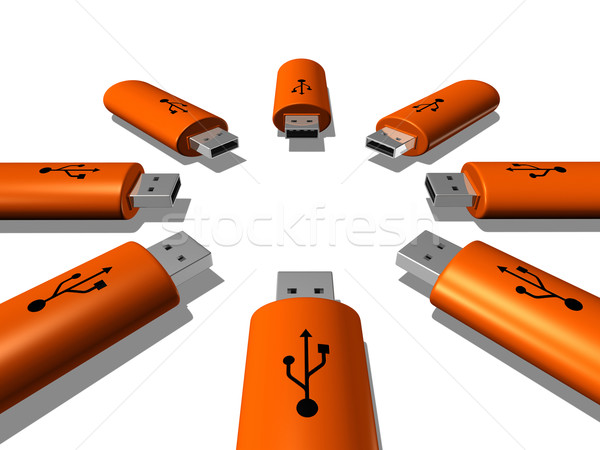 Usb ключами 3D оранжевый изолированный белый Сток-фото © daboost