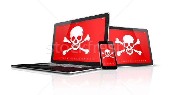 Laptop tablet pc and smartphone with pirate symbols on screen. H Stock photo © daboost