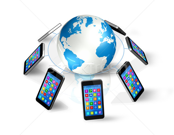 Akıllı telefonlar etrafında dünya dünya 3D Stok fotoğraf © daboost