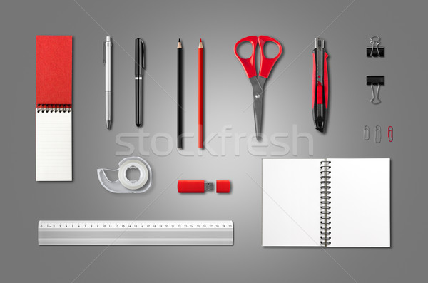 Stationery, office supplies mockup template, anthracite backgrou Stock photo © daboost