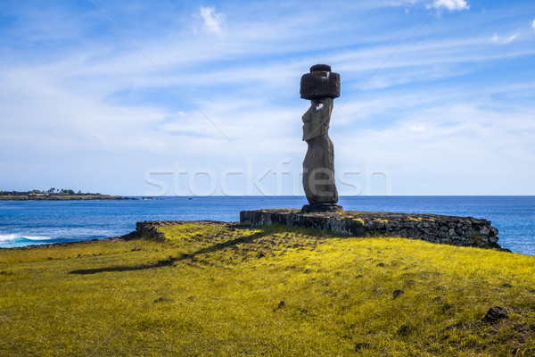 Moais statues, ahu ko te riku, easter island Stock photo © daboost