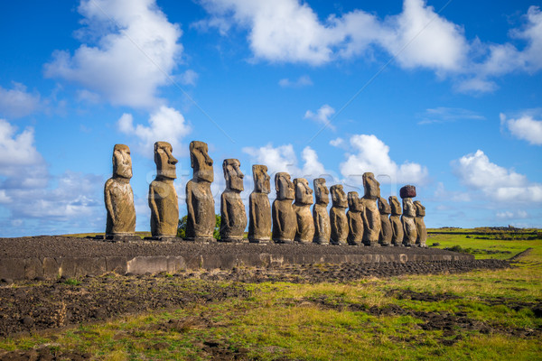 Moais statues, ahu Tongariki, easter island Stock photo © daboost