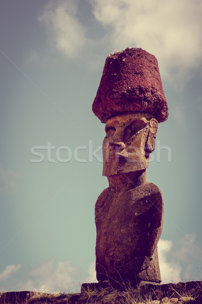 Moais statues site ahu Nao Nao on anakena beach, easter island Stock photo © daboost