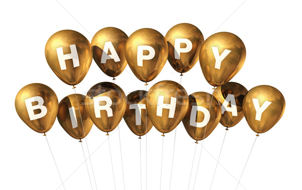 Złota urodziny balony 3D odizolowany biały Zdjęcia stock © daboost