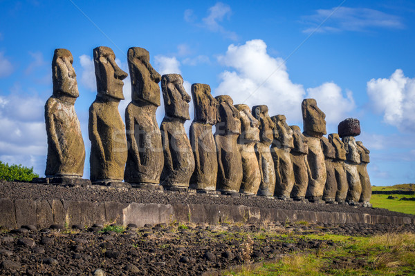Moais statues, ahu Tongariki, easter island Stock photo © daboost