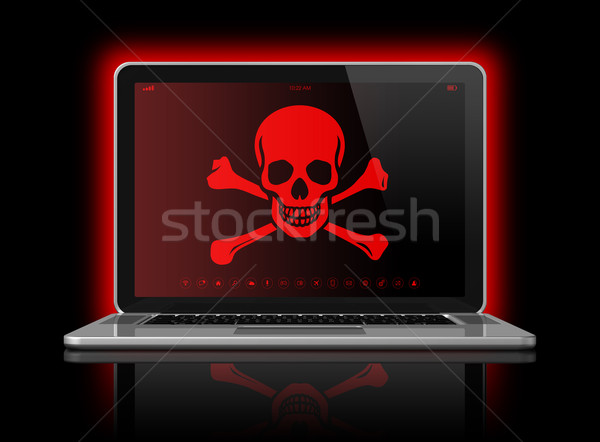 Laptop with a pirate flag on screen. Hacking concept Stock photo © daboost