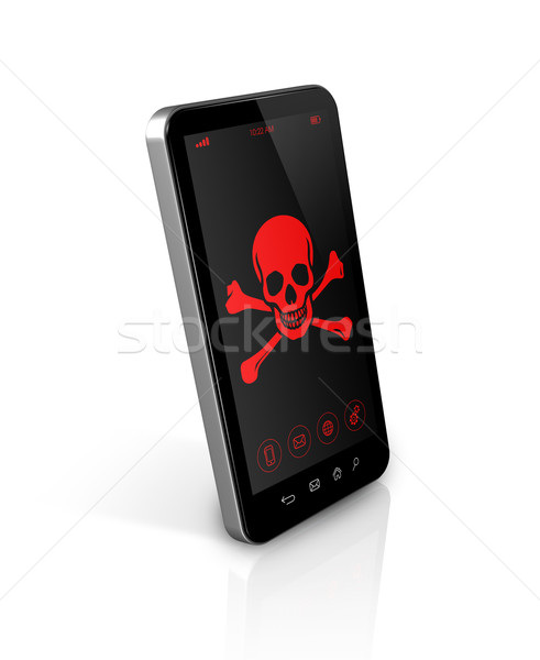 smart phone with a pirate symbol on screen. Hacking concept Stock photo © daboost