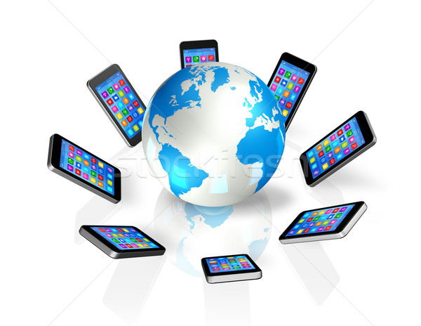 Smartphone in giro mondo mondo comunicazione globale 3D Foto d'archivio © daboost