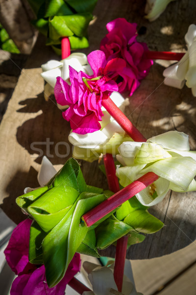 Polynesisch bloem ketting traditioneel houten hout Stockfoto © daboost