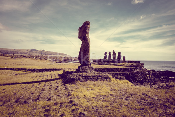 Moais statues, ahu tahai, easter island Stock photo © daboost