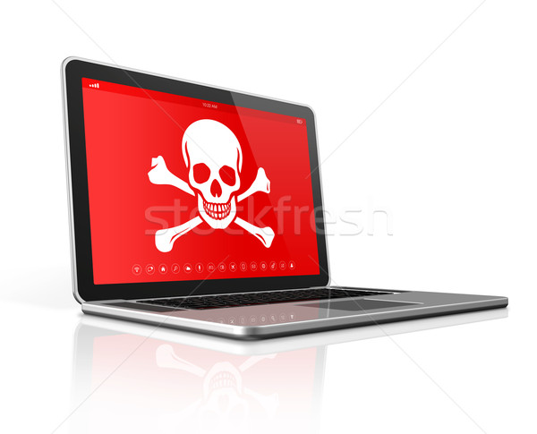 Laptop with a pirate symbol on screen. Hacking concept Stock photo © daboost