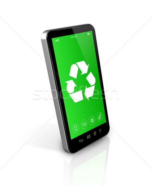 Smartphone with a recycling symbol on screen. environmental cons Stock photo © daboost