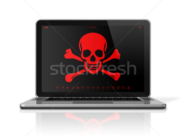 Laptop with a pirate symbol on screen. Hacker concept Stock photo © daboost