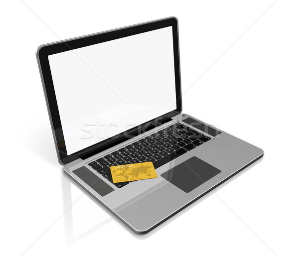 Złota karty kredytowej laptop 3d odizolowany biały Zdjęcia stock © daboost