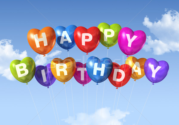 Joyeux anniversaire forme de coeur ballons ciel [[stock_photo]] © daboost