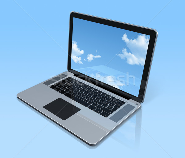 Laptop computer isolated on blue with sky screen Stock photo © daboost