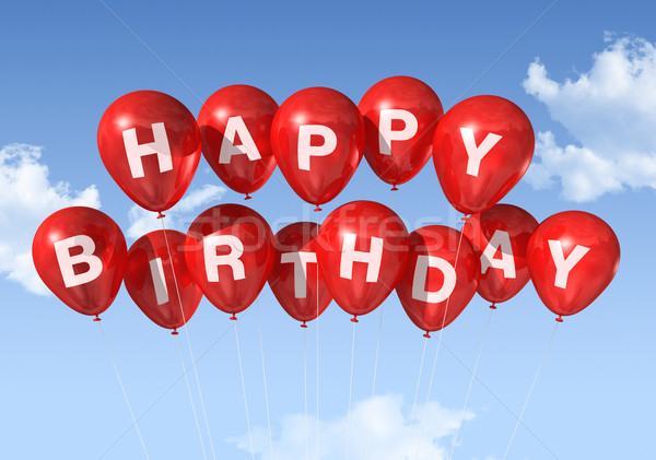Czerwony urodziny balony niebo 3D chmury Zdjęcia stock © daboost